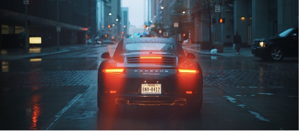 Brake lights of a Porsche